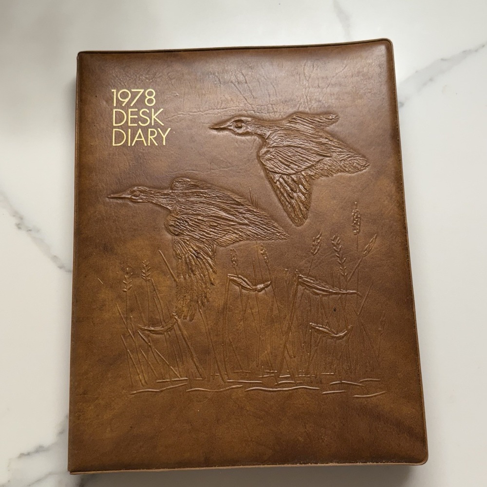 Vintage 1978 Desk Diary Calendar– Embossed Faux Leather Cover – Birds & Wheat